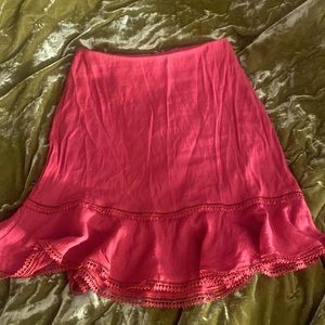 Rustic orange midi skirt with ruffle trim